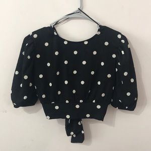 H&M Cropped Polka Dot Puffy Sleeve Open Back Top